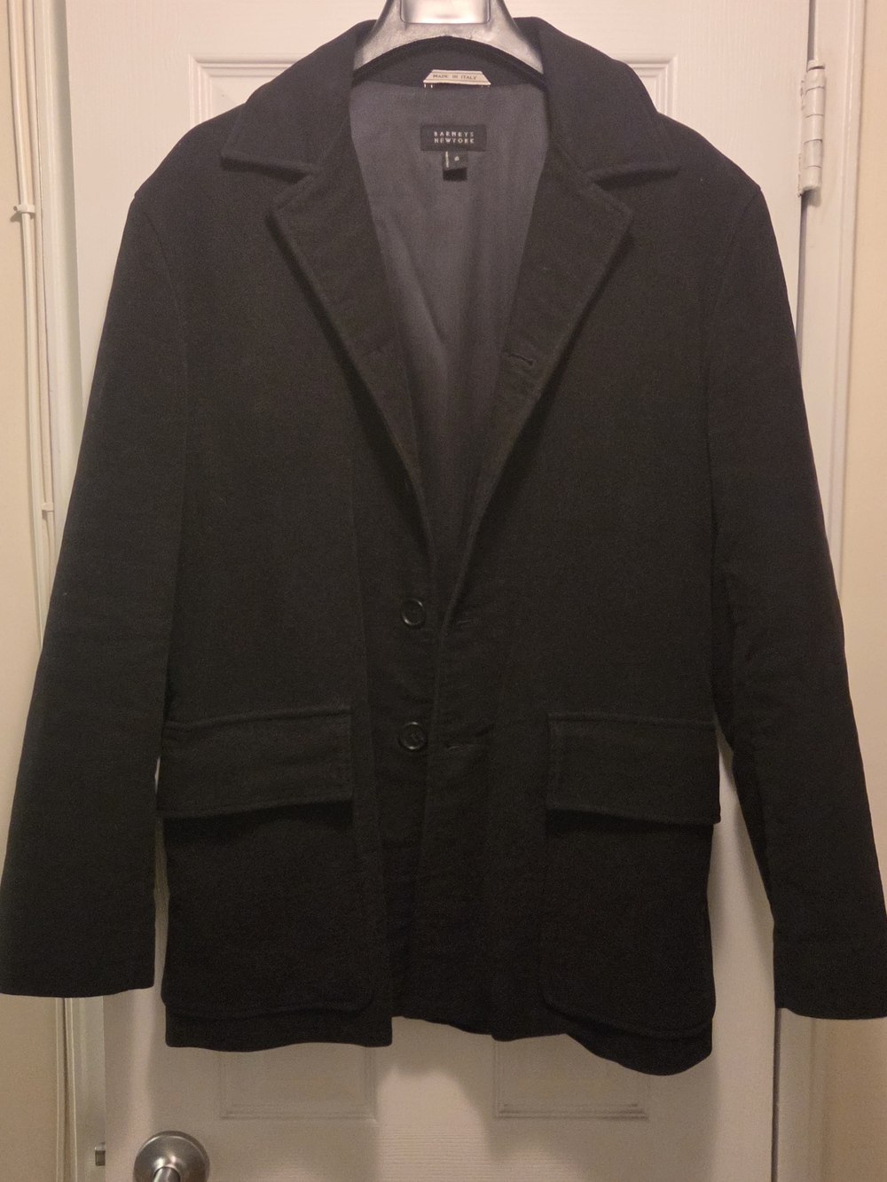 Barneys New York Black Pea Coat - Single-Breasted Men's Jacket